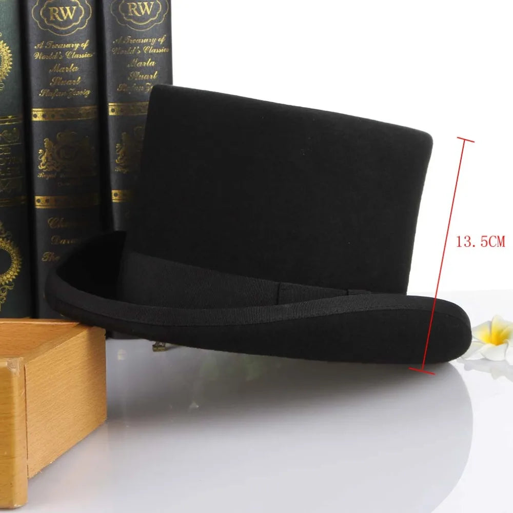 GEMVIE 13.5cm 100% Wool Felt Top Hat Cylinder Derby Cap for Men And Women Mad Hatter Magician Gentleman Fedoras