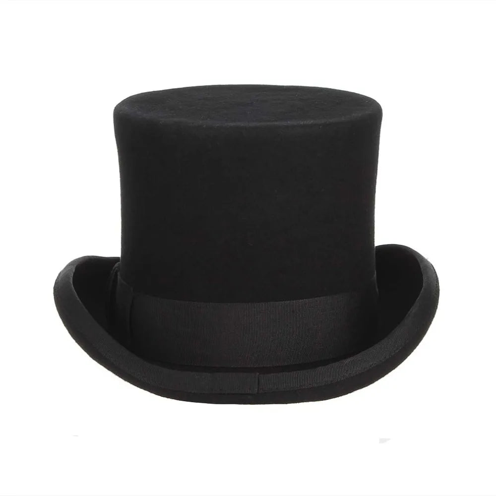 GEMVIE 13.5cm 100% Wool Felt Top Hat Cylinder Derby Cap for Men And Women Mad Hatter Magician Gentleman Fedoras