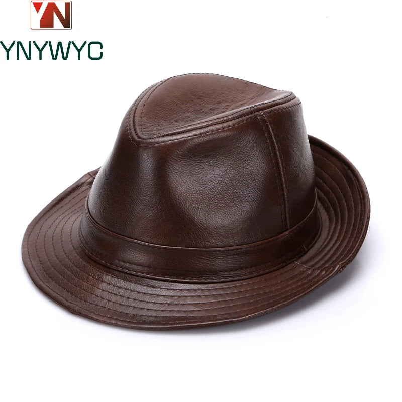 2026 Men Fashion Caps Autumn Winter Warm New Cowboy  100% Real Cowhide Leather Hats Men Real Genuine Cowhide Leather Top Hats