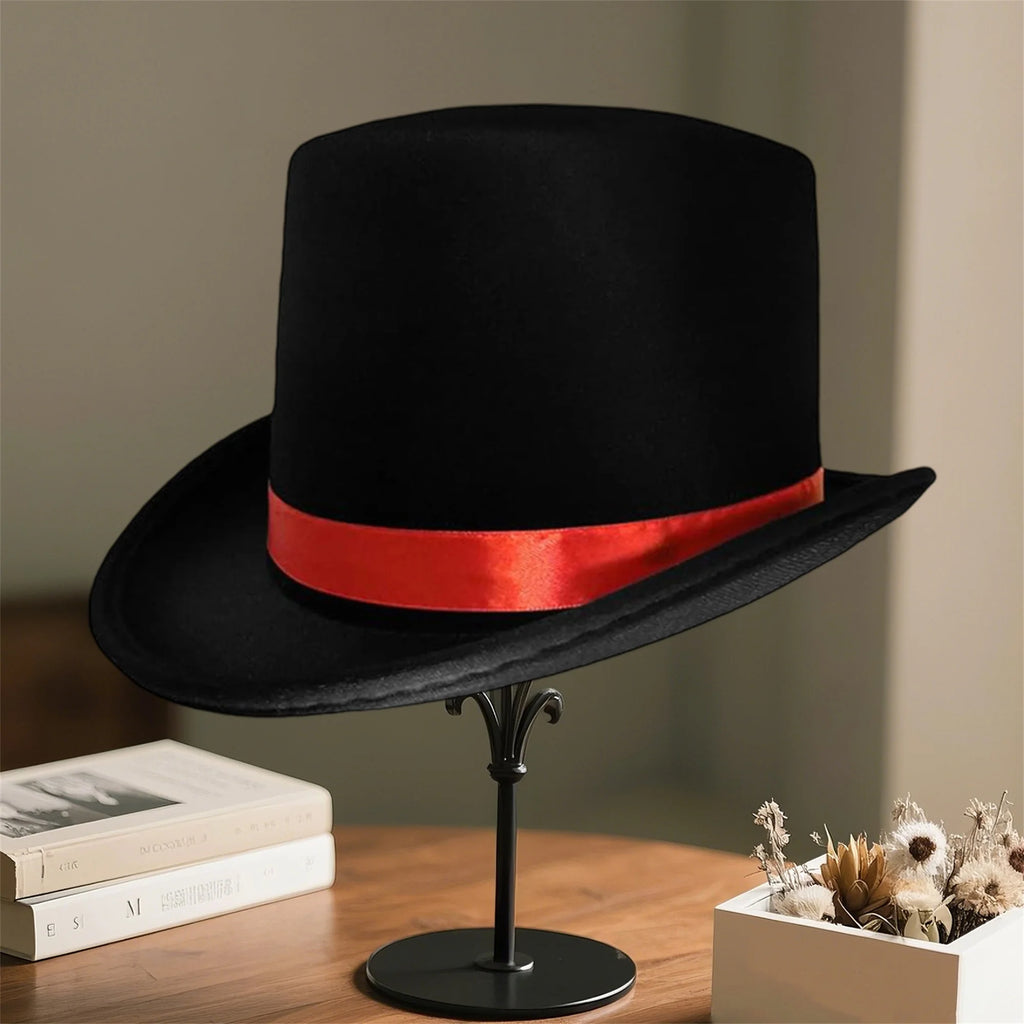 Black Top Hat for Adults Classic Tuxedo Hat Costume Magician Hat with Satin Band for Men and Women Elegant Design